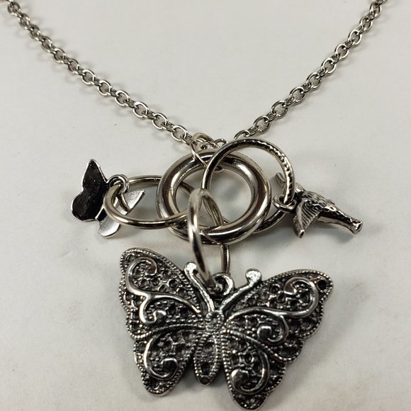 Jewelry - Silver Necklace, Butterflies, Humming bird pendant